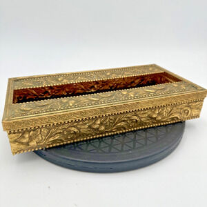 Vintage Stylebuilt Ornate Hollywood Regency Brass Filigree Tissue Box Cover